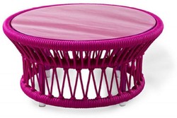 Casa Padrino luxury garden table purple Ø 70 x H. 34 cm - Hand woven weatherproof coffee table - Garden Patio Table Furniture - Luxury Collection