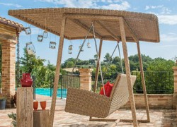 Casa Padrino altalena da giardino di lusso naturale 226 x 190 x A. 181 cm - Altalena Hollywood resistente alle intemperie con tettoia parasole - Mobili da giardino - Mobili da giardino