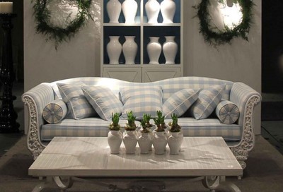 Handgeschmiedetes Luxus Barock Schmiedeeisen Sofa Weiß Hellblau Hand Forged Luxury Baroque Wrought Iron Sofa White Light Blue