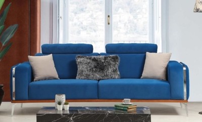 Casa Padrino luxury living room sofa with adjustable backrest blue / brown / silver 225 x 95 x H. 89 cm - Luxury living room furniture
