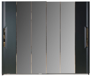 Casa Padrino luxury bedroom cabinet black / gold 260 x 70 x H. 220 cm - Mirrored solid wood wardrobe with 2 sliding doors - Luxury bedroom furniture