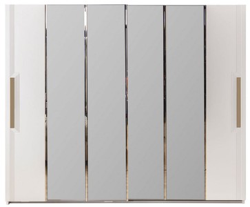 Casa Padrino luxury bedroom cabinet white / gold 260 x 70 x H. 220 cm - Mirrored solid wood wardrobe with 2 sliding doors - Luxury bedroom furniture