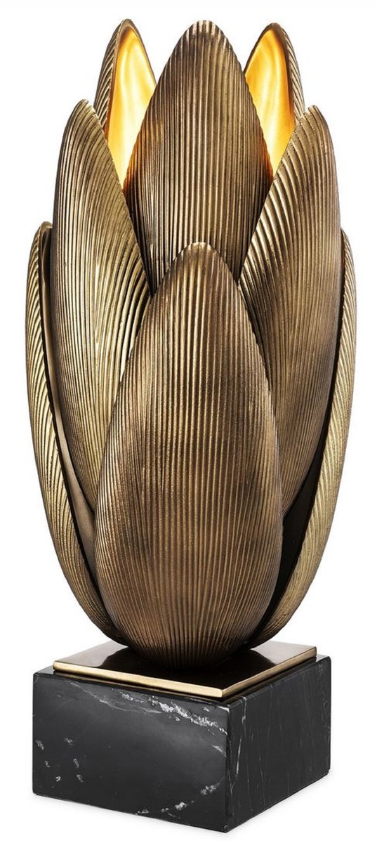 Casa Padrino lámpara de mesa de lujo latón vintage / negro 22,5 x 21 x A. 51,5 cm - Elegante lámpara de escritorio con base de mármol - Calidad de Lujo
