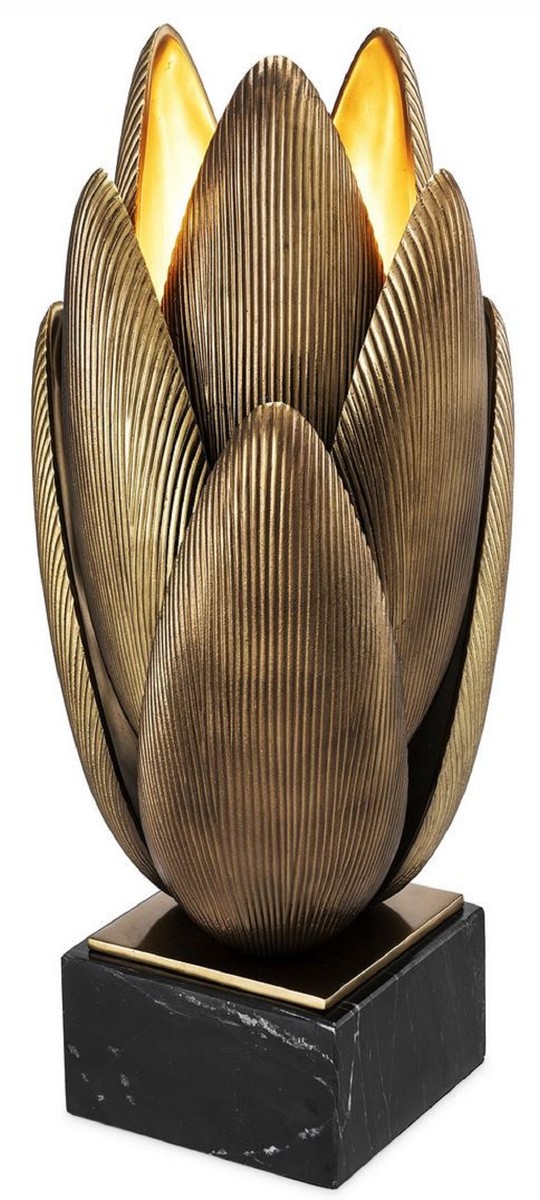 Casa Padrino lámpara de mesa de lujo latón vintage / negro 22,5 x 21 x A. 51,5 cm - Elegante lámpara de escritorio con base de mármol - Calidad de Lujo