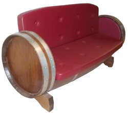 Casa Padrino canapé tonneau de luxe rouge / marron / argent 160 x 65 x H. 85 cm - Canapé tonneau rembourré en bois massif - Mobilier de Terrasses de Jardin de Gastronomique