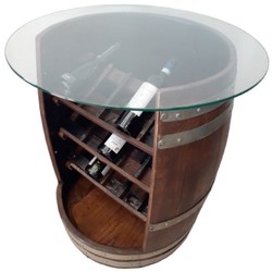 Casa Padrino luxury barrel bar table brown / silver Ø 78 x H. 80 cm - Solid wood wine barrel table with glass top and wine rack - Garden terraces gastronomy bar furniture