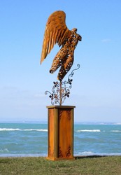 Luxus Garten Hotel Deko Stahl Skulptur Figur Engel Rostfarben Luxury Garden Hotel Decoration Steel Sculpture Figure Angel Rust