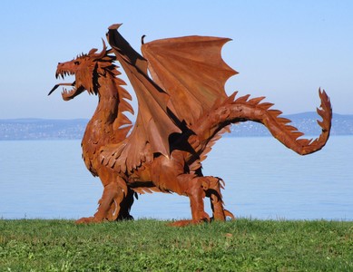 Casa Padrino Luxus Gartendeko Skulptur Drache Rostfarben 290 x 180 x H. 235 cm - Riesige Stahl Deko Figur - Gartenfigur - Hotel Garten Deko