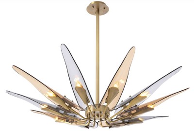 Casa Padrino lustre design laiton antique / ambre / gris Ø 112 x H. 8,5 cm - Lustre en métal avec abat-jour en verre teinté - Qualité de Luxe