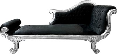 Chaise longue barocca Casa Padrino modello XXL nero / argento - stile antico - mobili per soggiorno con chaise longue