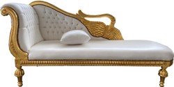 Casa Padrino méridienne baroque aspect cuir blanc / or - ailes dorées - meubles de style ancien