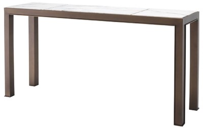 Casa Padrino luxury console antique brass / white / purple 150 x 40 x H. 76.5 cm - Stainless steel console table with marble tops - Luxury living room furniture
