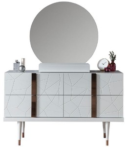 Casa Padrino luxury bedroom chest of drawers with wall mirror white / copper - Elegant solid wood cabinet with mirror - Luxury bedroom furniture