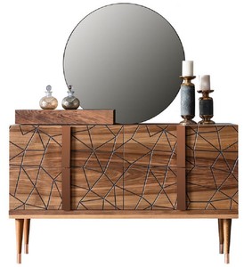 Casa Padrino luxury bedroom chest of drawers with wall mirror brown / copper - Elegant solid wood cabinet with mirror - Luxury bedroom furniture