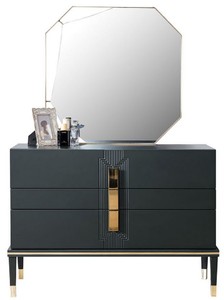 Casa Padrino cómoda de dormitorio de lujo con espejo de pared negro / oro - Mueble moderno de madera maciza con elegante espejo - Muebles de dormitorio de lujo
