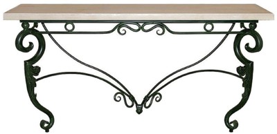 Casa Padrino consola Art Nouveau de lujo verde oscuro / crema 155 x 53 x A. 85 cm - Consola de hierro forjado hecha a mano con tablero de madera maciza - Muebles de Jardín de Patio de Sala de Estar