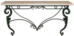 Casa Padrino luxury Art Nouveau console dark green / cream 155 x 53 x H. 85 cm - Handcrafted wrought iron console table with solid wood table top - Living Room Garden Patio Furniture