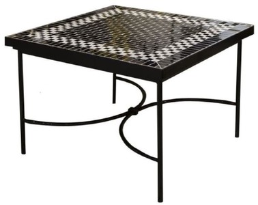 Casa Padrino mesa de centro Art Nouveau de lujo negro / blanco 80 x 80 x A. 45 cm - Mesa de hierro forjado hecha a mano con tablero de azulejos de cerámica - Muebles mesa de jardín de sala de estar