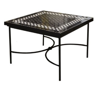 Casa Padrino mesa auxiliar Art Nouveau de lujo negro / blanco 60 x 60 x A. 50 cm - Mesa de hierro forjado hecha a mano con tablero de azulejos de cerámica - Muebles mesa de jardín de sala de estar