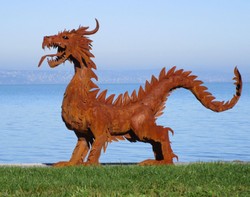 Luxus Garten Hotel Deko Stahl Skulptur Figur Drache Rostfarben Luxury Garden Hotel Decoration Steel Sculpture Figure Dragon Rust