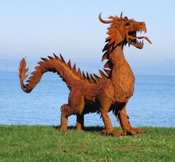 Luxus Garten Hotel Deko Stahl Skulptur Figur Drache Rostfarben Luxury Garden Hotel Decoration Steel Sculpture Figure Dragon Rust
