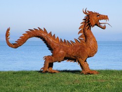 Luxus Garten Hotel Deko Stahl Skulptur Figur Drache Rostfarben Luxury Garden Hotel Decoration Steel Sculpture Figure Dragon Rust