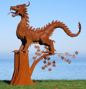 Casa Padrino scultura da giardino di lusso drago ruggine 290 x 140 x A. 292 cm - Enorme figura decorativa in acciaio - Figura da Giardino - Decorazione da Giardino dell'Hotel