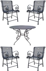 Casa Padrino Art Nouveau garden furniture set black - 1 Garden Table & 4 Garden Chairs with Armrests - Nostalgic gastronomy garden patio furniture