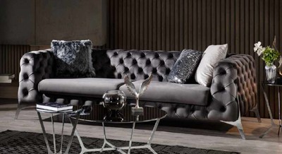 Luxus Chesterfield Wohnzimmer Sofa Grau Silber Luxury Chesterfield Living Room Sofa Gray Silver