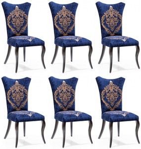 Barock Esszimmerstühle Set Royalblau Gold Schwarz Baroque Dining Chairs Set Royal Blue Gold Black 