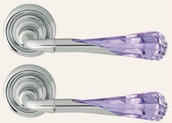 Casa Padrino set di maniglia per porta di lusso argento / viola 15 x A. 5 cm - Maniglie per porte in ottone nobile con cristallo Swarovski - Qualità di Lusso