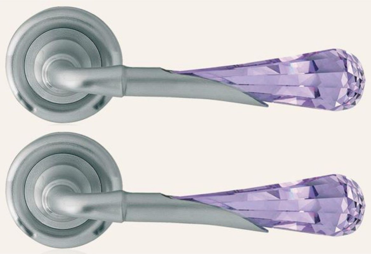 Casa Padrino luxury door handle set gray / purple 15 x H. 5 cm - Noble brass door handles with Swarovski crystal glass - Luxury Quality Casa Padrino luxury door handle set gray / purple 15 x H. 5 cm - Noble brass door handles with Swarovski crystal glass - Luxury Quality