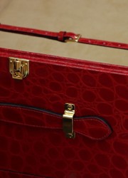 Luxus Echtleder Koffer Reisekoffer mit Rollen Rot Gold Luxury Genuine Leather Travel Suitcase with Wheels Red Gold 