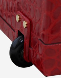 Luxus Echtleder Koffer Reisekoffer mit Rollen Rot Gold Luxury Genuine Leather Travel Suitcase with Wheels Red Gold 