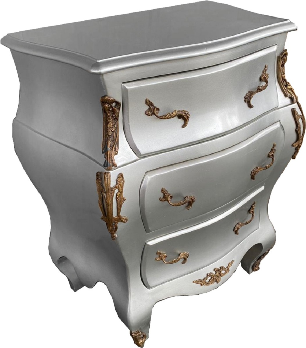 Casa Padrino cassettone barocco argento / ottone - Cassettone fatto a mano in legno massello con 3 cassetti - Mobili Barocchi Casa Padrino cassettone barocco argento / ottone - Cassettone fatto a mano in legno massello con 3 cassetti - Mobili Barocchi