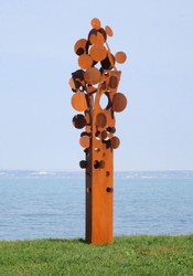 Casa Padrino escultura de jardín de acero de diseño Árbol de monedas óxido 75 x 70 x A. 260 cm - Decoración de jardín hecha a mano resistente a la intemperie