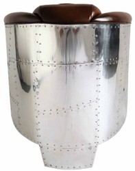 Casa Padrino sillón de cuero auténtico Art Deco de lujo marrón oscuro / plata 90 x 72 x A. 68 cm - Sillón de aluminio con cuero de alta calidad - Muebles sillón de aviador de avión de aluminio 