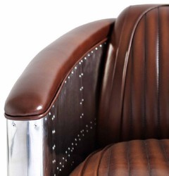 Casa Padrino sillón de cuero auténtico Art Deco de lujo marrón oscuro / plata 90 x 72 x A. 68 cm - Sillón de aluminio con cuero de alta calidad - Muebles sillón de aviador de avión de aluminio 