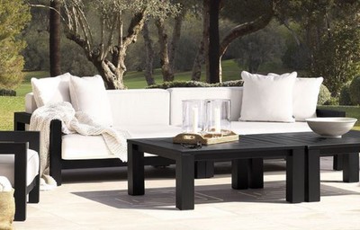 Casa Padrino sofá de jardín de lujo negro / blanco 273,5 x 100 x A. 72 cm - Sofá de jardín con cojines para terraza resistente a la intemperie - Muebles de Hotel - Calidad de Lujo