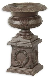 Casa Padrino baroque vase antique brown Ø 14.3 x H. 21.7 cm - Small round cast iron flower vase with base - Garden decoration vase - Baroque decorative accessories