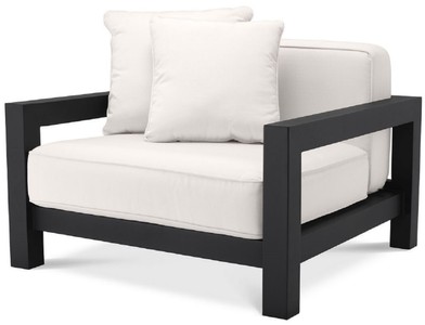 Casa Padrino sillón de jardín de lujo con cojines negro / blanco 101 x 100 x A. 72 cm - Muebles de Hotel de Terraza de Jardín - Calidad de Lujo