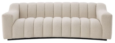 Casa Padrino Luxus Sofa Creme / Schwarz 234 x 96 x H. 76,5 cm - Leicht gebogenes Wohnzimmer Sofa - Hotel Sofa - Luxus Qualität