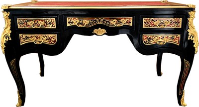 Casa Padrino Segretario Boulle barocco in stile francese nero / oro 140 cm - Scrivania in stile antico artigianale con cassetto - Mobili da ufficio barocco Casa Padrino Segretario Boulle barocco in stile francese nero / oro 140 cm - Scrivania in stile antico artigianale con cassetto - Mobili da ufficio barocco