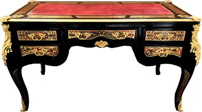 Casa Padrino Barock Boulle Sekretär im französischen Stil Schwarz / Gold 140 cm -  Handgefertigter Antik Stil Schreibtisch - Barock Büro Möbel