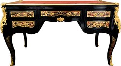 Casa Padrino Secrétaire Baroque Boulle de Style Français Noir / Or 140 cm - Bureau de Style Antique avec Tiroir - Mobilier de Bureau Baroque Casa Padrino Secrétaire Baroque Boulle de Style Français Noir / Or 140 cm - Bureau de Style Antique avec Tiroir - Mobilier de Bureau Baroque