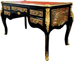 Casa Padrino Secrétaire Baroque Boulle de Style Français Noir / Or 140 cm - Bureau de Style Antique avec Tiroir - Mobilier de Bureau Baroque Casa Padrino Secrétaire Baroque Boulle de Style Français Noir / Or 140 cm - Bureau de Style Antique avec Tiroir - Mobilier de Bureau Baroque