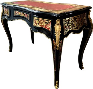 Casa Padrino Barock Boulle Sekretär im französischen Stil Schwarz / Rot / Gold  120 cm - Handgefertigter Antik Stil Schreibtisch - Barock Büro Möbel
