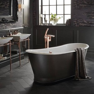 Casa Padrino bañera de lujo de hierro fundido colores carbono / blanco 170 x 68 x H. 69,5 cm - Bañera curvada independiente - Muebles de baño barrocos y Art Nouveau