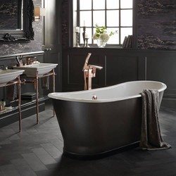 Casa Padrino bañera de lujo de hierro fundido colores carbono / blanco 170 x 68 x H. 69,5 cm - Bañera curvada independiente - Muebles de baño barrocos y Art Nouveau