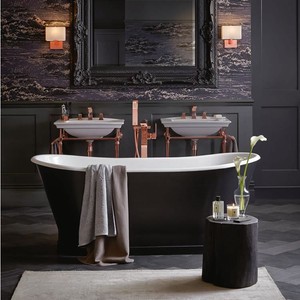 Casa Padrino bañera de lujo de hierro fundido negro / blanco 170 x 68 x H. 69,5 cm - Bañera independiente curvada - Mobiliario de baño barroco y Art Nouveau